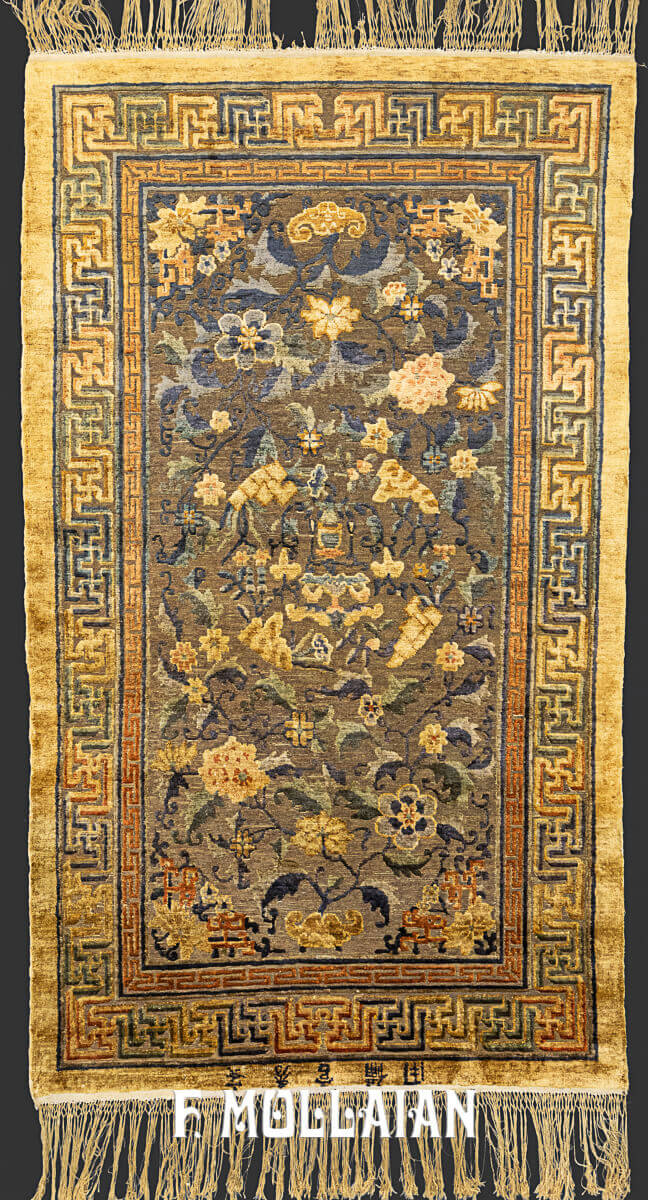 Imperial Antique Silk & Metal Chinese Souf (Metal Thread Field) Rug (201×120) n°:82860609